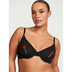 Victoria’s Secret Tease Unlined Demi Bra Black Lollipops Size 36B